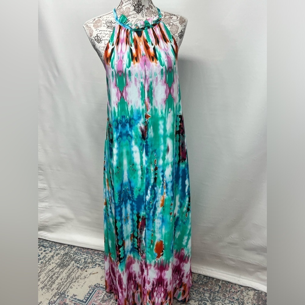 BUDDY LOVE Aqua multi halter neck maxi dress size M. - Picture 9 of 13